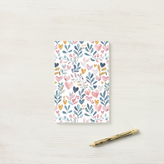 Corações em Aquarela Post-it® Notes (Op bureau)
