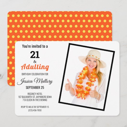 Coral 21 & Volwassen 21ste Verjaardagsfeest Kaart (Voorkant / Achterkant)