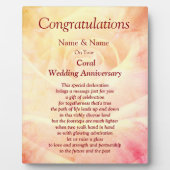 Coral 35th Wedding Jubileum Plaque Fotoplaat (Voorkant)