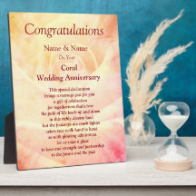 Coral 35th Wedding Jubileum Plaque