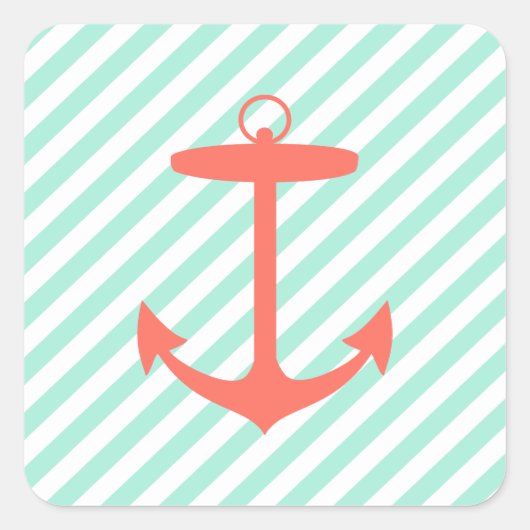 Coral Anchor Silhouette Vierkante Sticker (Voorkant)