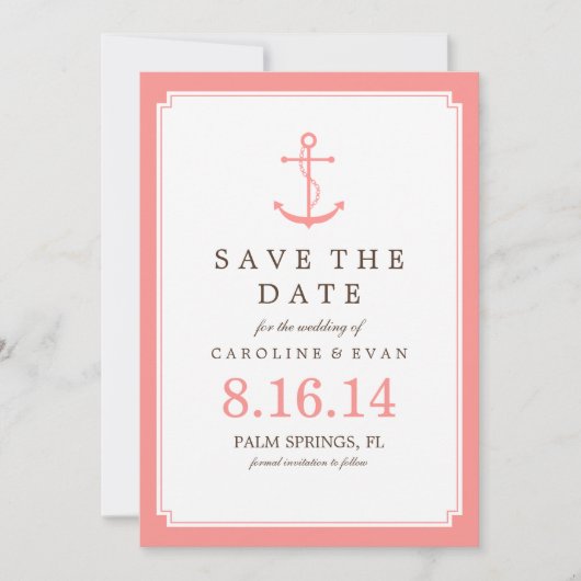 Coral Anchor Wedding Save the Date (Voorkant)