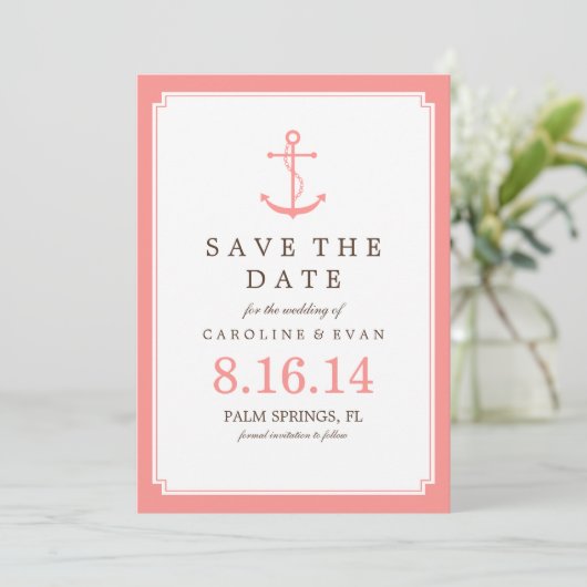 Coral Anchor Wedding Save the Date (Staand voorkant)