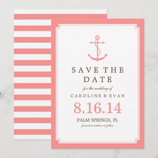 Coral Anchor Wedding Save the Date (Voorkant / Achterkant)