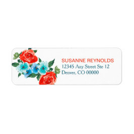 Coral and Aqua Floral Return Address Etiket