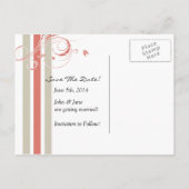Coral and beige Floral Bars Wedding SAve the Date Aankondigingskaart (Achterkant)