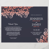 Coral and Blue Blooming Elegance Wedding Programs (Voorkant)