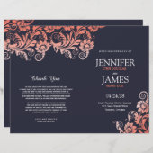 Coral and Blue Blooming Elegance Wedding Programs (Voorkant / Achterkant)