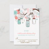 Coral and Blue Mason Jars Floral RSVP Card (Voorkant)