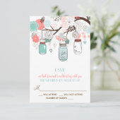 Coral and Blue Mason Jars Floral RSVP Card (Staand voorkant)