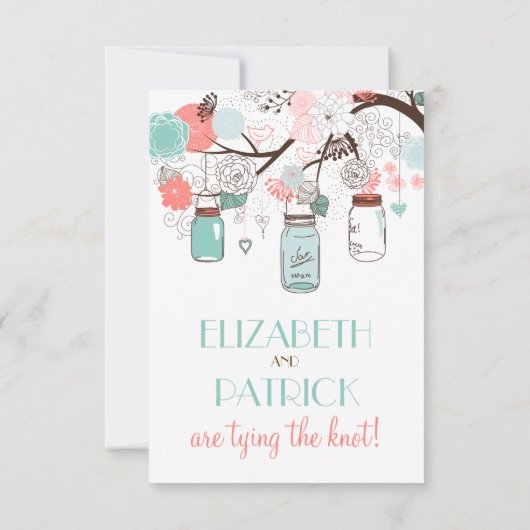 Coral and Blue Mason Jars Floral RSVP Card (Achterkant)