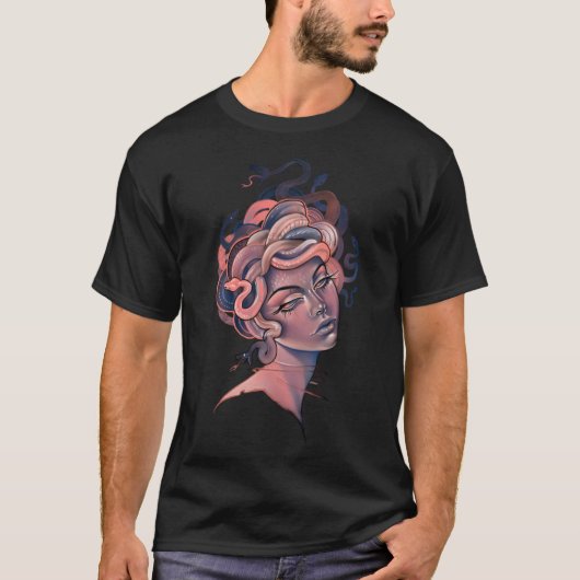 Coral and blue Medusa portret Sticker T-shirt (Voorkant)