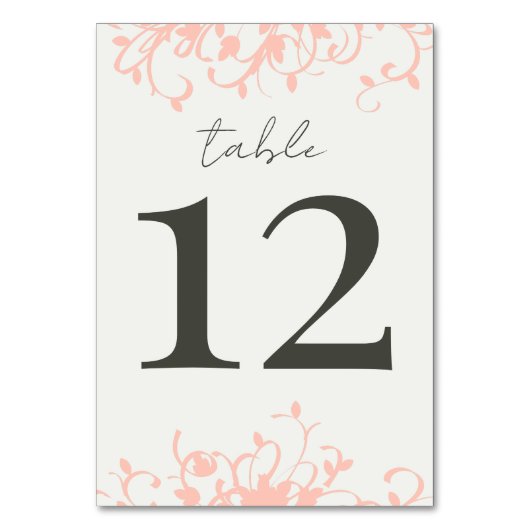 Coral and Cream Filigree Wedding Table Number Kaart (Voorkant)