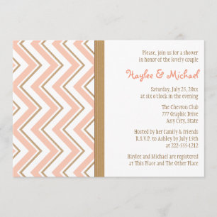 Coral and Gold Chevron Couples Wedding Shower Kaart