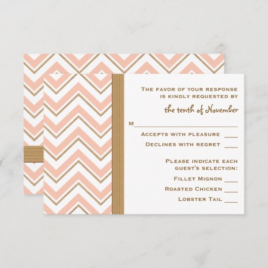 Coral and Gold Chevron Wedding RSVP-reactiekaarten RSVP Kaartje (Voorkant / Achterkant)