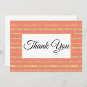 Coral and Gold Stripe Bedankkaart (Voorkant / Achterkant)