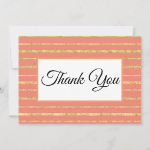 Coral and Gold Stripe Bedankkaart