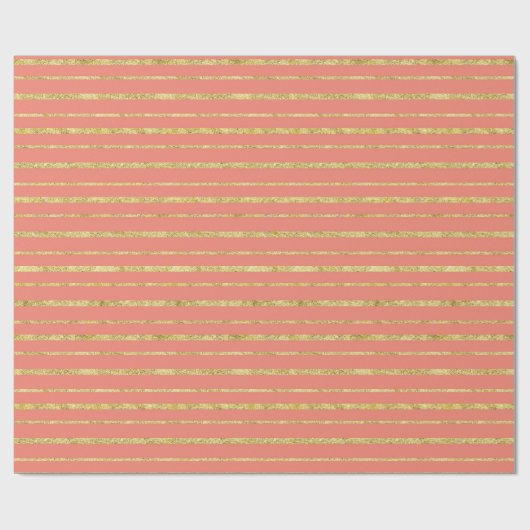 Coral and Gold Stripe Cadeaupapier (Vlak)