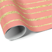 Coral and Gold Stripe Cadeaupapier (Rol Hoek)