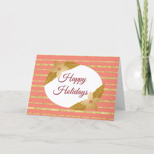 Coral and Gold Stripe Holiday Greeting Kaart
