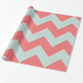 Coral and Mint Green Chevron Wrapping Paper Cadeaupapier (Uitgerold)