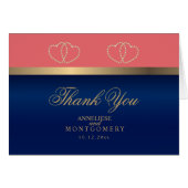Coral and Navy Blue Gold Hearts - Hartelijk dank (Voorkant Horizontaal)