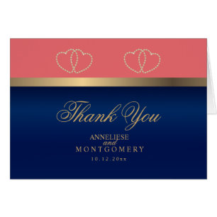 Coral and Navy Blue Gold Hearts - Hartelijk dank