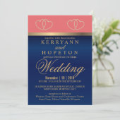 Coral and Navy Blue met Gold Hearts - Aangepast Kaart (Staand voorkant)