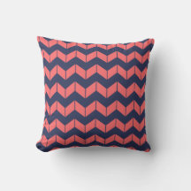 Coral and Navy Blue Zig Zag Chevron Sierkussen