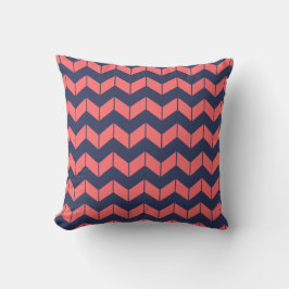 Coral and Navy Blue Zig Zag Chevron Sierkussen