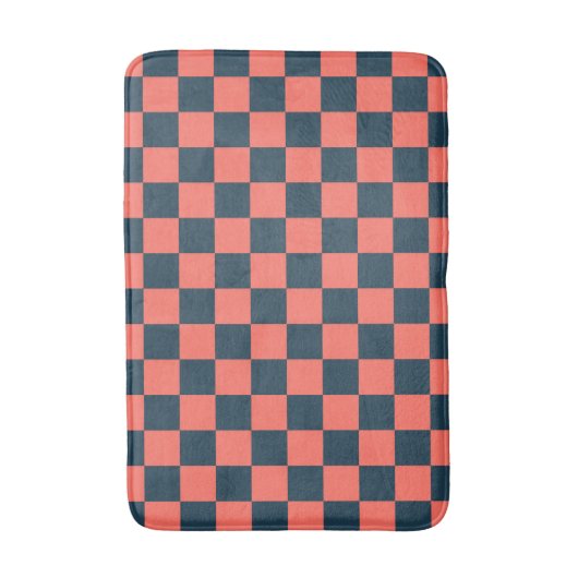 Coral and navy checkerboard pattern badmat (Voorkant Verticaal)