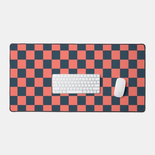 Coral and navy checkerboard pattern bureaumat (Keyboard & Muis)