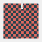 Coral and navy checkerboard pattern glas ornament (Achterkant)