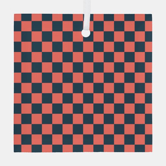 Coral and navy checkerboard pattern glas ornament (Achterkant)