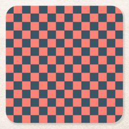 Coral and navy checkerboard pattern kartonnen onderzetters