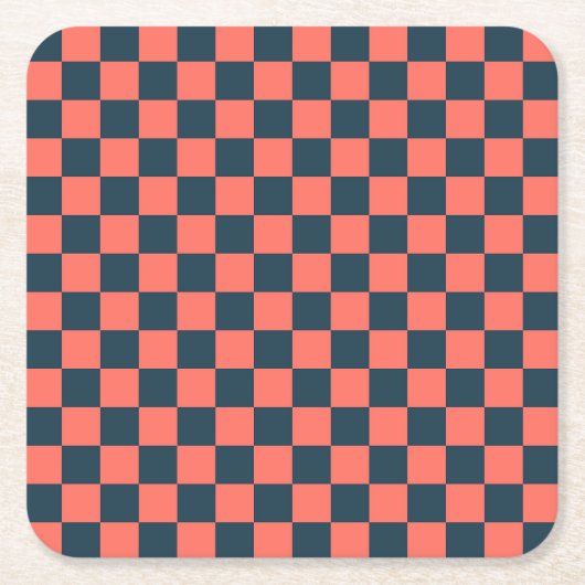 Coral and navy checkerboard pattern kartonnen onderzetters (Voorkant)