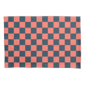Coral and navy checkerboard pattern kussensloop (Voorkant-Links)