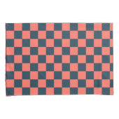 Coral and navy checkerboard pattern kussensloop (Voorkant-Rechts)