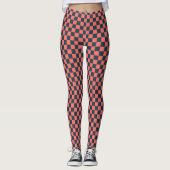 Coral and navy checkerboard pattern leggings (Voorkant)