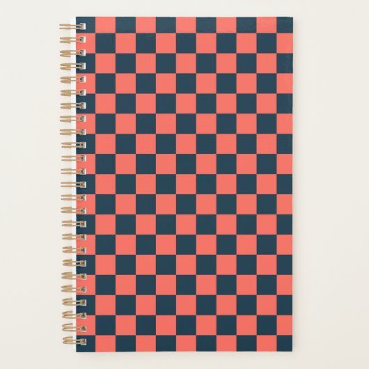 Coral and navy checkerboard pattern planner (Voorkant)