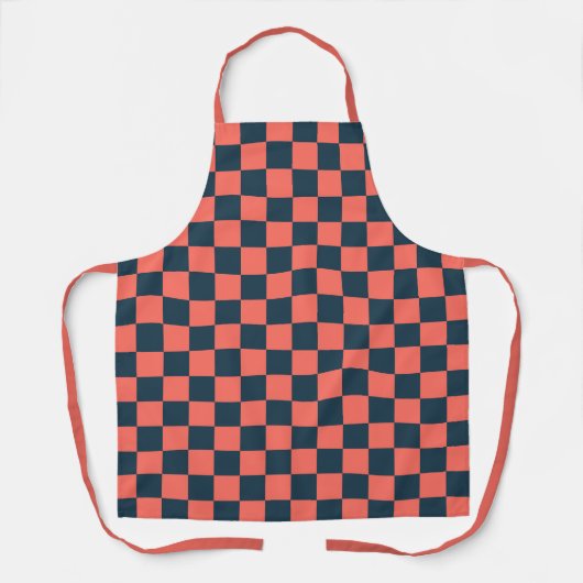Coral and navy checkerboard pattern schort (Voorkant)