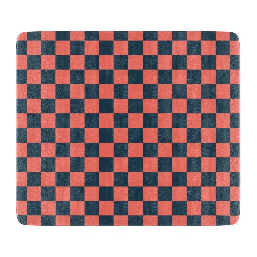 Coral and navy checkerboard pattern snijplank (Voorkant)