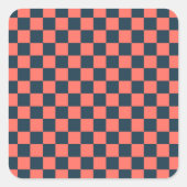 Coral and navy checkerboard pattern vierkante sticker (Voorkant)