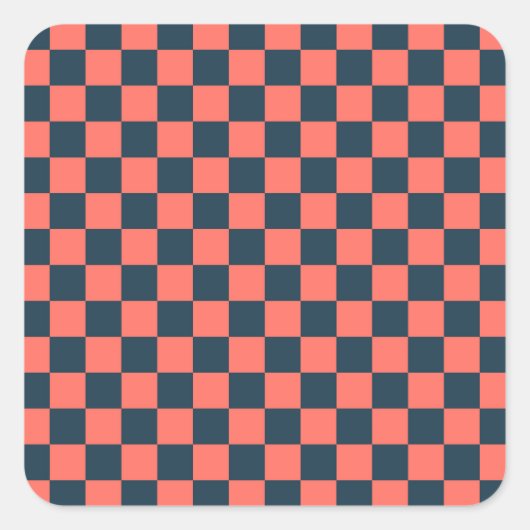 Coral and navy checkerboard pattern vierkante sticker (Voorkant)
