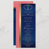 Coral and Navy Gold Hearts - Programma Programmakaart (Voorkant / Achterkant)