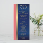 Coral and Navy Gold Hearts - Programma Programmakaart (Staand voorkant)