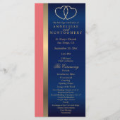 Coral and Navy Gold Hearts - Programma Programmakaart (Voorkant)