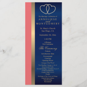 Coral and Navy Gold Hearts - Programma Programmakaart