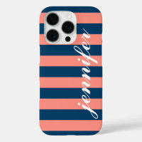 Coral and Navy Stripes - Aangepaste naam van het m