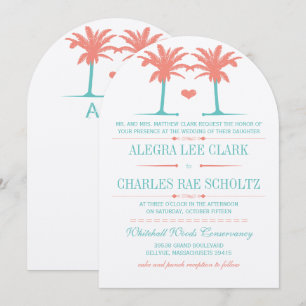 Coral and Neo Mint Beach Typografie Invite Kaart